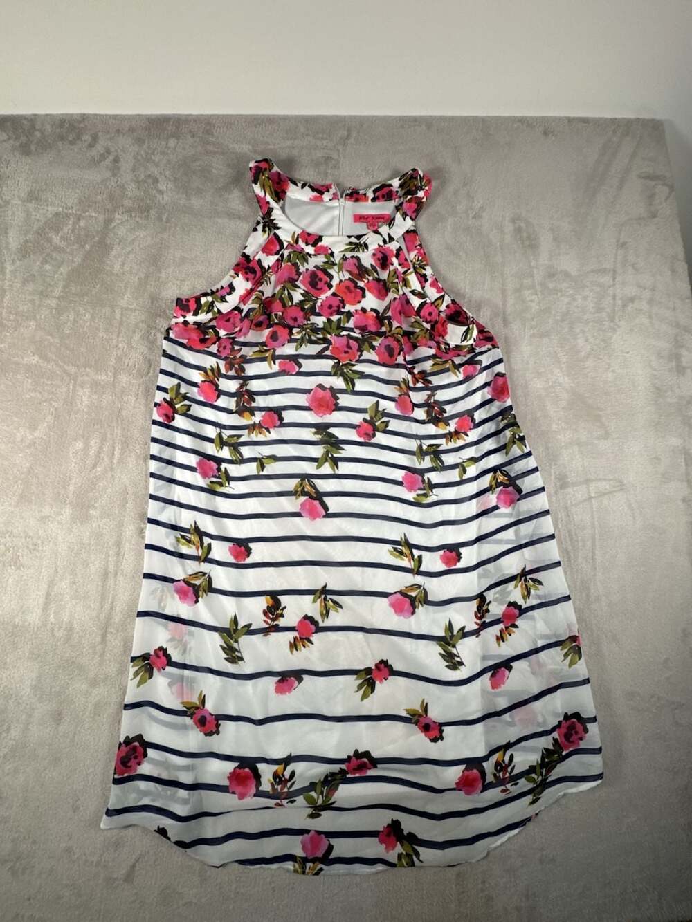 Betsey Johnson Dress Size 12 White Floral Striped Halter